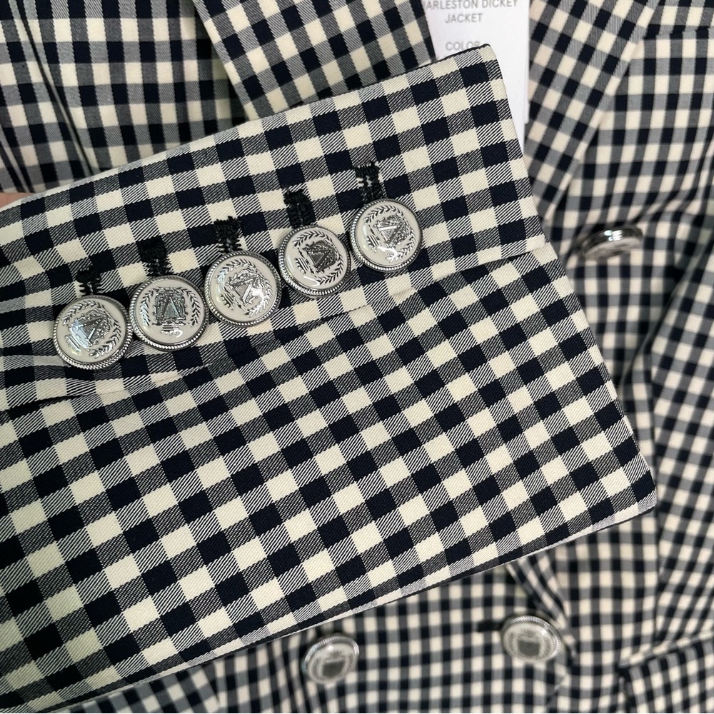 Veronica Beard Charleston Dickey Jacket Black/Ecru Gingham Plaid Check Size 10 - Picture 6 of 11